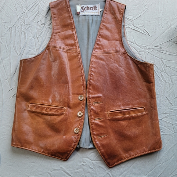 Schott NYC Other - Vtg Schott NYC Caramel Brown Leather Button Up Vest Sz Med Made in USA